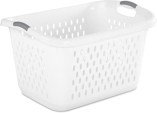 2.7 Bushel Plastic Laundry Basket, Portable Clothes Organizer with 2 Carry Handles, Oval Ventilation Holes, Large Capacity Laundry Basket for Closet Dorm Laundry Room Bedroom, BPA-free,White