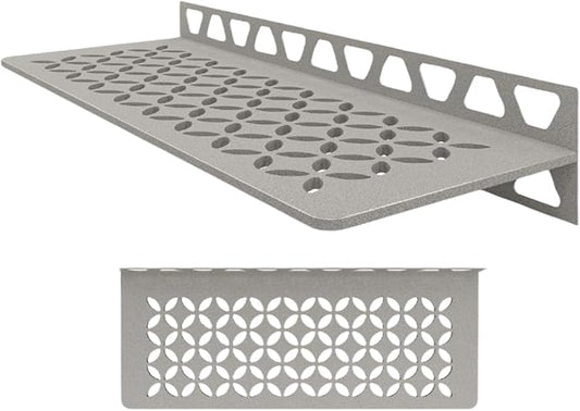 Schluter Rectangular Shelf for Tiled Walls - 4mm Thick, Floral Design, Aluminum Material, Stone Grey Finish - SWS1D5TSSG