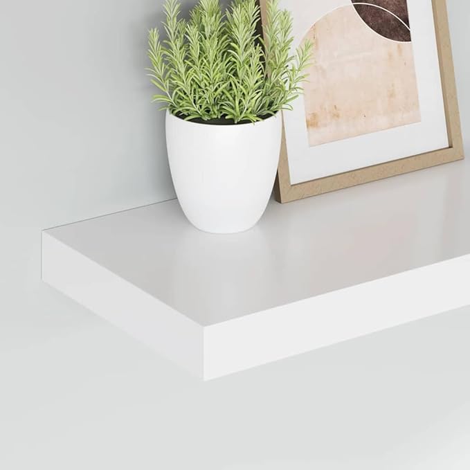 Floating Wall Shelves Set of 4, Modern Matte White Decorative Rectangular Wall Mounted Display Shelves for Living Room Bedroom Books Photos Storage