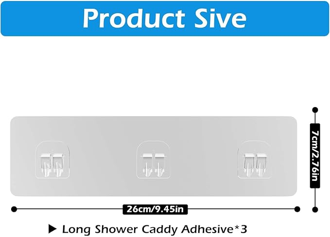 Lsnisni 3 Pack Shower Caddy Adhesive Replacement, Shower Adhesive Strips, Strong Adhesive Hooks, Waterproof Sticker, No Drilling, for Bathroom Shelf and Kitchen Racks