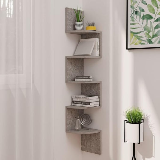 Concrete Gray Corner Shelf for Wall, 7.5x7.5x48.4 Inches Engineered Wood Floating Shelves, Modern Display Rack for Living Room Bedroom Decor, Easy Assembly Space-Saving Storage Organizer