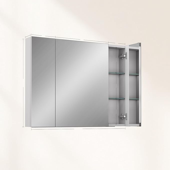Sunrosa Aluminum Bathroom Medicine Cabinet with Mirror, 36"27.5", Wall-mountable and Recessed-in, 3-door Cabinet Organizer