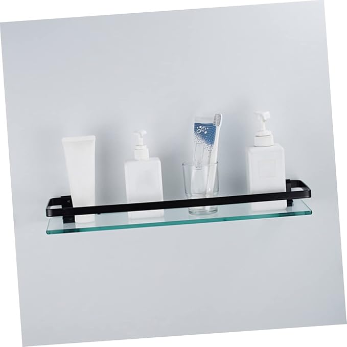 PRETYZOOM 1Pc Wall Mounted Glass Bathroom Shelf Compact Storage Rack for Toiletries Cosmetics More Rustproof Design for Home Kitchen Organization