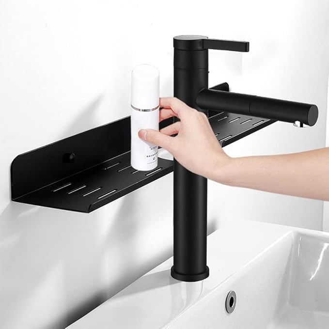 HOTRA Wall Mounted Bathroom Shelf Home Storage Organizer Shelf Shampoo Shelf Spice Rack Display Shelves with Brackets (Color : Black, Size : 60cm)