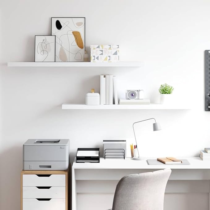 Set of 2 Floating Wall Shelves, 47.2 Inch Modern Rectangular MDF Display Ledge for Bedroom, Living Room and Home Office, Matte White Storage Organizer