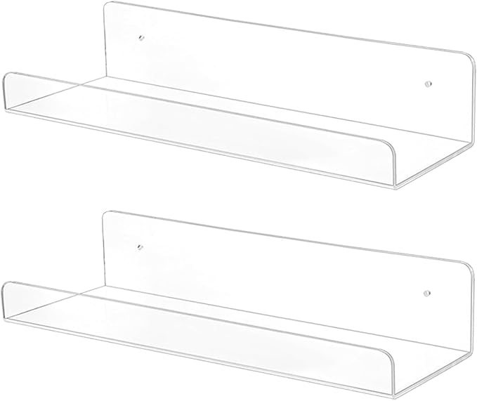 2Pcs Floating Wall Shelves Bathroom Shelf Single Layer Space Saving Organizers Clear U Shape Display Shelf Bookshelf Space Saving Organizers