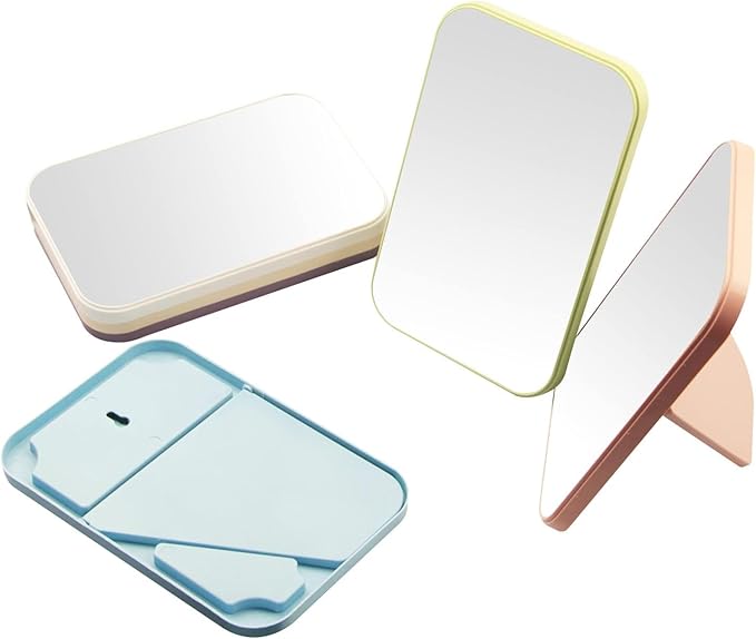 2Pcs Desktop Makeup Mirror, 8-Inch Portable Princess Mirror,Table Desk Wall Hanging Dual-Purpose Square Mirror Blue