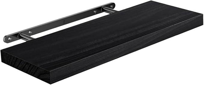 Shelf Rustic with Invisible Bracket,Wood Wall Shelf for Bathroom Farmhouse, Black
