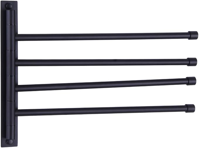 GERZWY Swivel Towel Bar SUS 304 Stainless Steel 4-Arm Bathroom Swing Hanger Towel Rack Holder Storage Organizer Space Saving Wall Mount Matte Black HYG04-BK