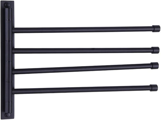 GERZWY Swivel Towel Bar SUS 304 Stainless Steel 4-Arm Bathroom Swing Hanger Towel Rack Holder Storage Organizer Space Saving Wall Mount Matte Black HYG04-BK