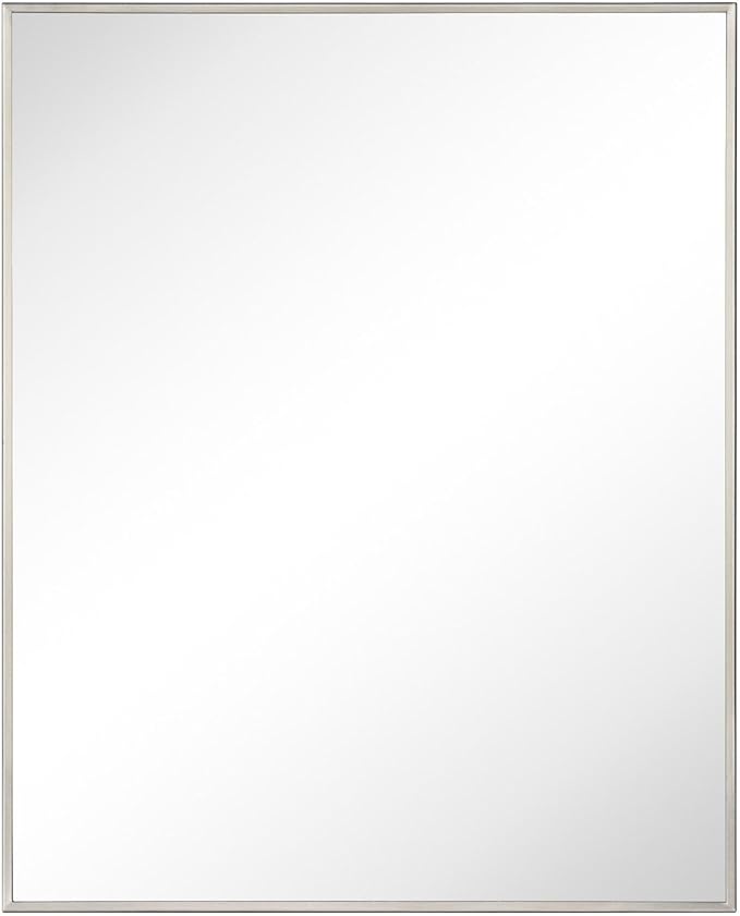 TEHOME 24'' x 30'' Brushed Nickel Recessed and Surface Mount Bathroom Nickel Medicine Cabinet with Mirror Square Cornered Metal Framed Rounded Rectangle Medicine Cabinet Mirror