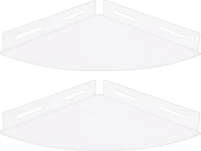 YWBL-WH Acrylic Corner Floating Shelves, Strong Load Bearing Wall Mounted Bathroom Shelf, No Drill Adhesive Storage Organizer with Minimalist Design, for Modern Scandinavian Industrial (Transparent)