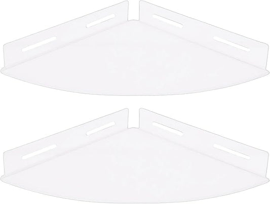 YWBL-WH Acrylic Corner Floating Shelves, Strong Load Bearing Wall Mounted Bathroom Shelf, No Drill Adhesive Storage Organizer with Minimalist Design, for Modern Scandinavian Industrial (Transparent)