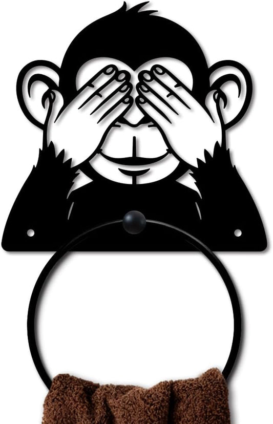 MAYJOYDIY Monkey Metal Towel Ring Round Animal Hand Towel Holder Ring Hanger Black Vintage Towels Wall Organizer for Kitchen Bath Home Laundry Room Decors Gifts