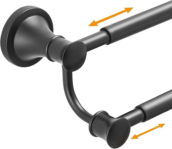 Hoimpro Adjustable Retractable 15-27 Inches Stainless Steel Bathroom Towel Bar, Bathroom Accessories Bath Hotel Double Towel Bar Rod Hanger Wall Mounted Towel Holder Towel Rack, Matte Black