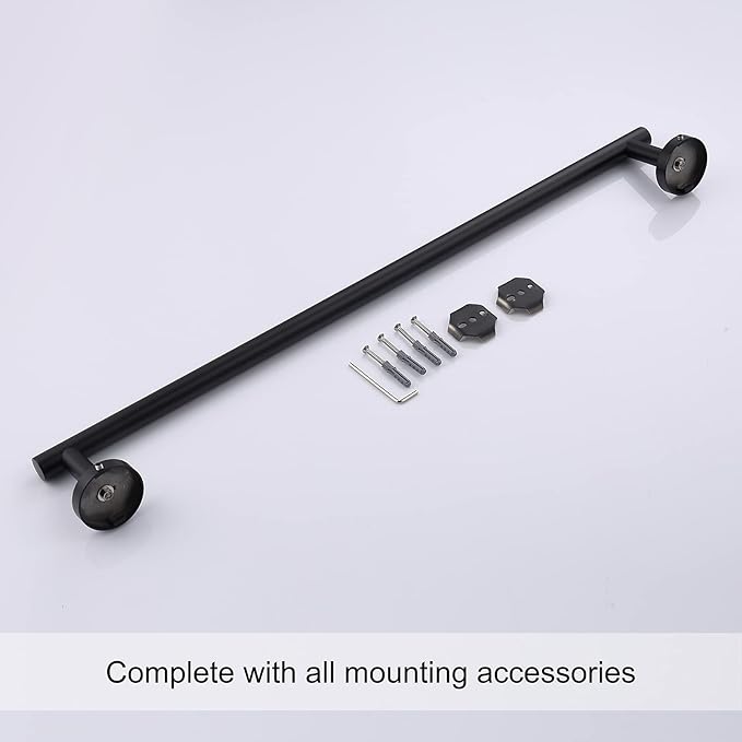 TASTOS 23.6 Inch Bath Towel Bar Matte Black, Premium SUS304 Stainless Steel Round Style Bathroom Heavy Duty Holder, Kitchen Rod, Wall Mount With Screws Rack