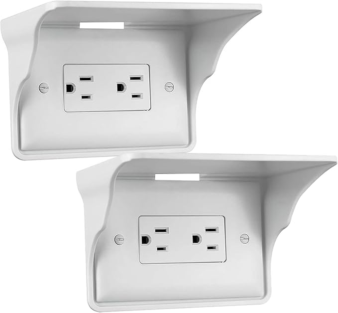 Horizontal Wall Outlet Shelf. Home Wall Shelf Organizer for Outlets. Perfect for Bathroom, Kitchen, Bedrooms with Cord Management and Easy Installation. White 2-Pack