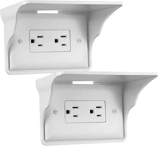 Horizontal Wall Outlet Shelf. Home Wall Shelf Organizer for Outlets. Perfect for Bathroom, Kitchen, Bedrooms with Cord Management and Easy Installation. White 2-Pack
