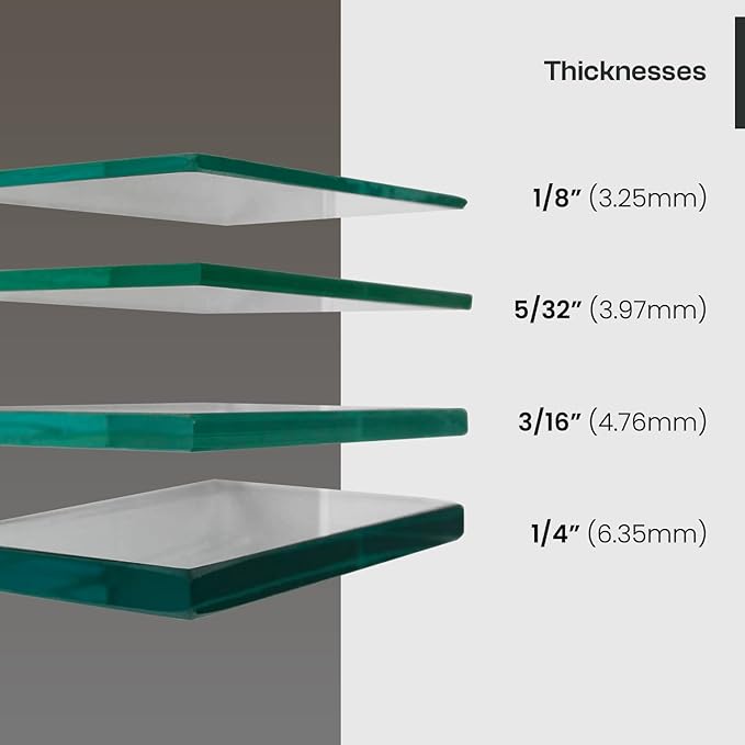 Fab Glass and Mirror Glass Shelves Cut to Size - 3/16" Thick Flat Edge - Wall Mounted Tempered Glass Floating Shelves - Storage Organizer for Bathroom Kitchen