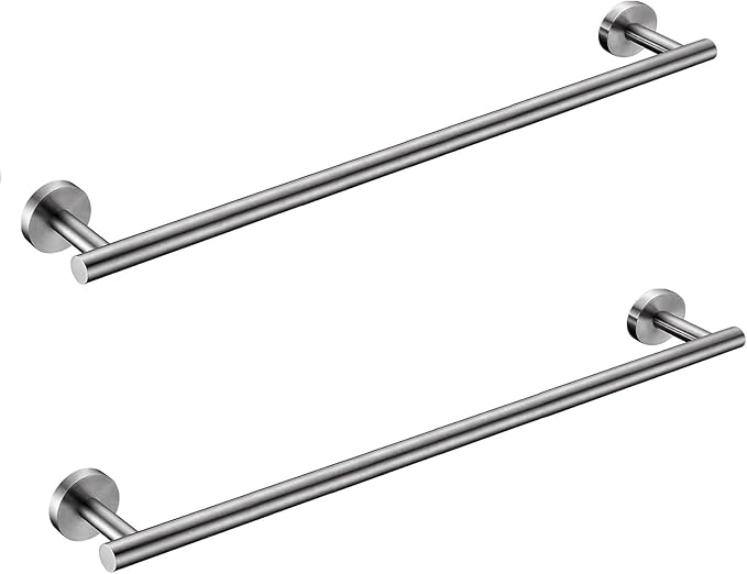 SEIDO Anti-Dropping Towel Holder with 21.4" Hanging Length, Stainless Steel Towel Bar for Bathroom Wall, Double Locking Design Towel Rack for Bathroom, Brushed Nickel, 24 Inch, 2pc