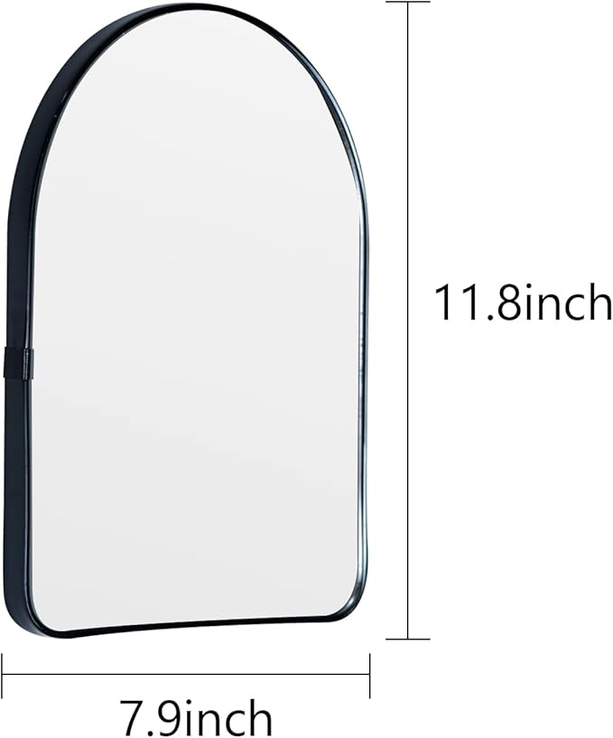 Funly mee Arched Wall Mirror, 7.9 x 11.8 inches, Wall-Mounted Plastic Mirror, for Bathroom and Vanity (Black, 7.9 x11.8)