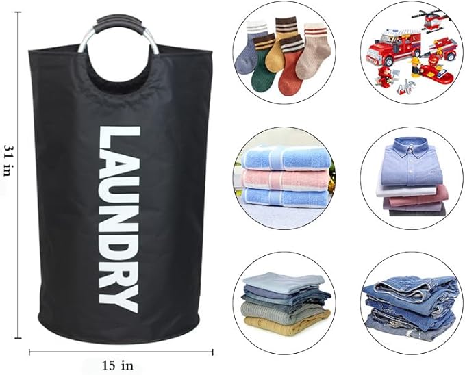 2 Pack 90L Laundry Basket, Waterproof Hamper With Foam Protected Aluminum Handles for Dirty Clothes, Dorm, Family (Black, 2 Pack-90L)