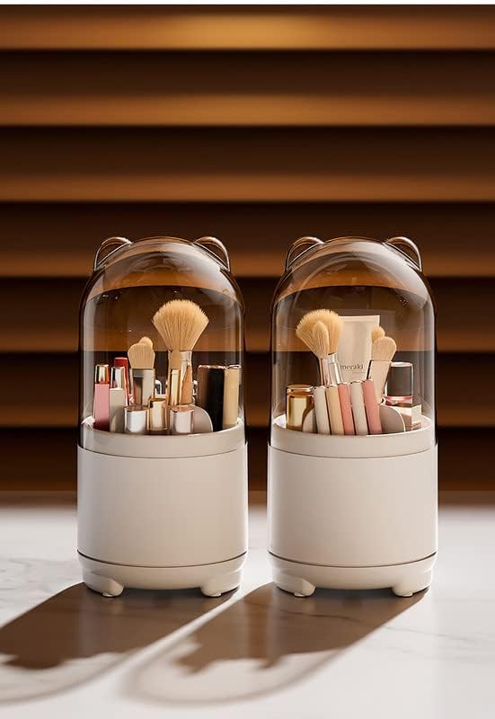 Rotating 360 Makeup Brush Holder Organizer with Lid Storage for with Clear Acrylic Spinning Cosmetics Holders Storage Cup for Vanity Desktop Bathroom Countertop
