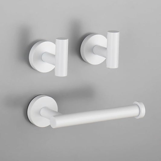 GERZWY 3-Piece Bathroom Accessories Hardware Set SUS 304 Stainless Steel - 2X Coat Hook Toilet Paper Holder, White