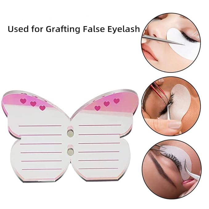 Grafting False Eyelash Acrylic Extension Pallet, Eyelash Extension Tweezers Plate Pad Makeup Palette Individual Training Tools Butterfly-shaped (Dazzling(5.9x3.9inch))