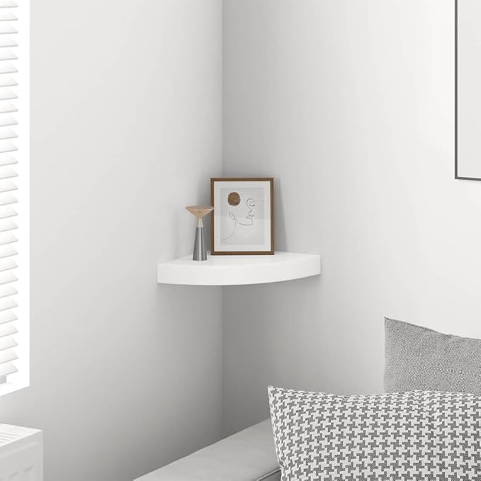 Floating Corner Shelf for Wall, High Gloss White Modern Display Shelf, 9.8x9.8 Inches Honeycomb MDF with Invisible Mount, Holds 11 lb for Bathroom Kitchen Decor, Books, Plants
