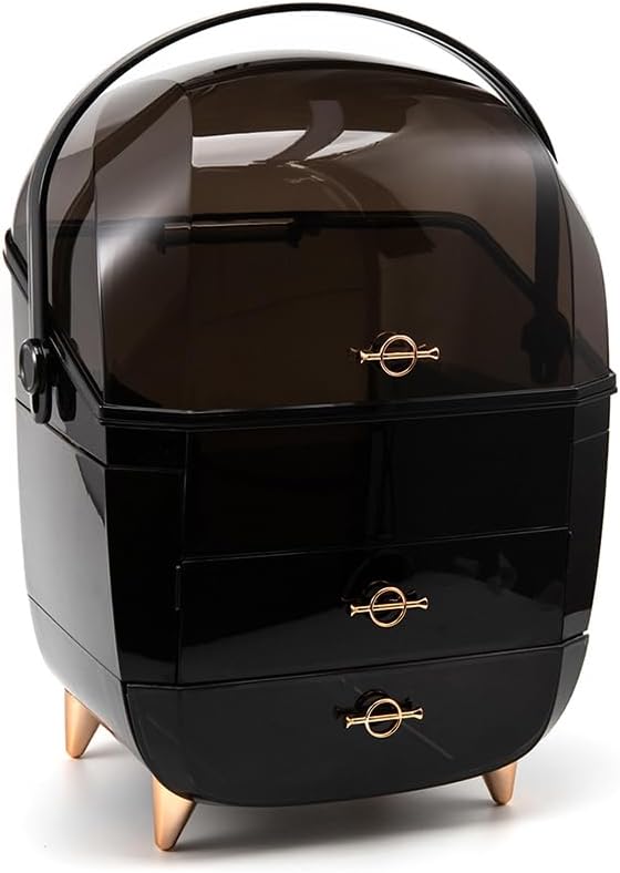 Makeup Organizer Skincare Organizers, Cosmetic Organizer Box for Countertop with Lid and Drawers, Make Up Storage Organizer with Waterproof & Dustproof Cover for Vanity Women Girls (Black)