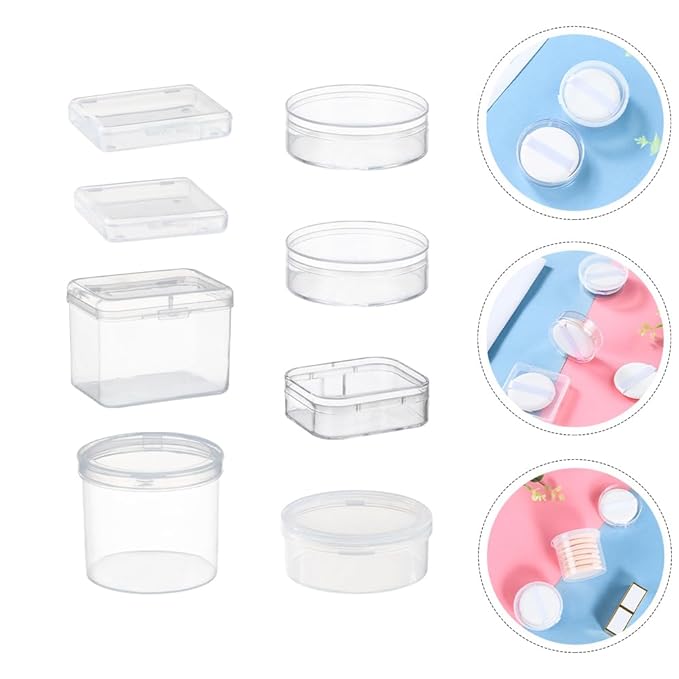 8Pcs Powder Puff Holder Round Square Makeup Sponge Beauty Sponge Carrying Case Powder Puff Container Makeup Egg Storage Box for Sponge