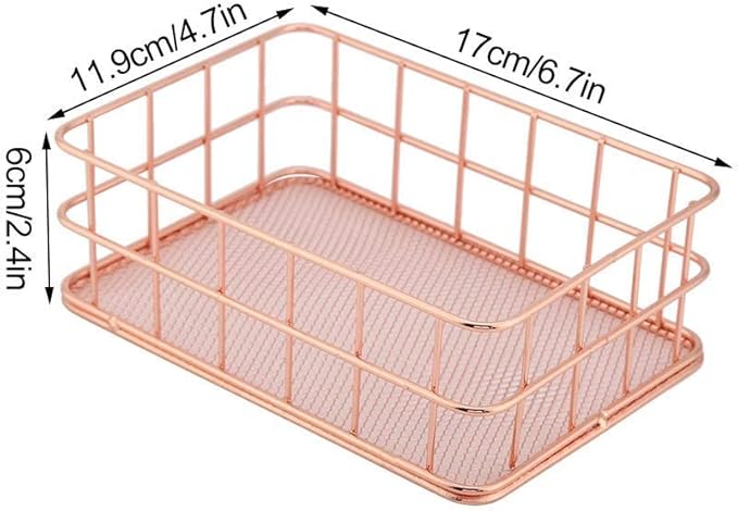 Makeup Storage Basket Organizer, Rose Gold Mesh Cosmetic Storage Holder Shelves for Makeup Brush Pen Holder(C)