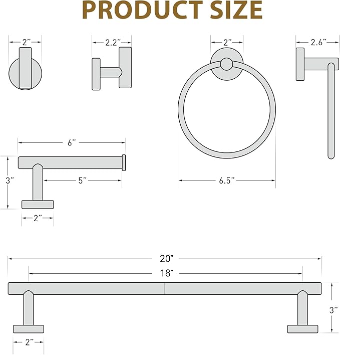 Luxbaro 18 Inch Bathroom Hardware Set, Brushed Nickel Bathroom Accessories, Modern Towel Bar Set Wall Mounted, Durable SUS304 Stainless Steel, 4-Piece