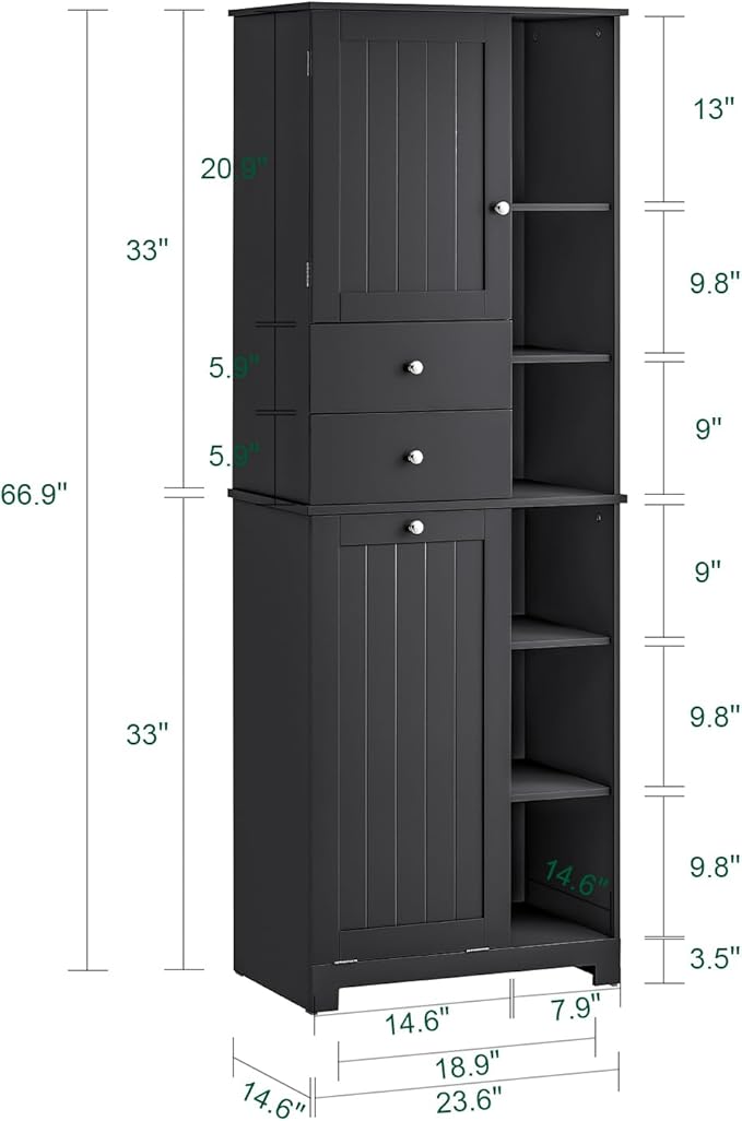 SoBuy Tall Tilt-Out Laundry Hamper Cabinet with Removable Basket and Shelves, Freestanding Laundry Storage Cabinet for Laundry Room or Bathroom, Black BZR104-SCH