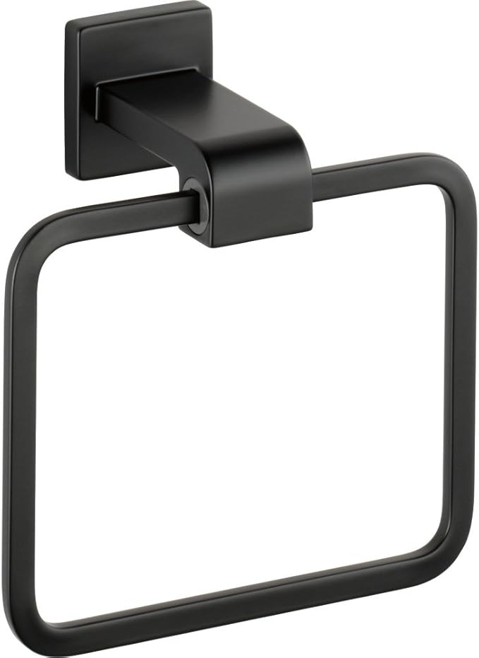 Delta Ara (1-Pack) Hand Towel Holder Matte Black Towel Racks for Bathroom Wall Square Towel Ring Holder for Bath Towel Hanger for Kitchen, Bathroom Accessories 77546-BL