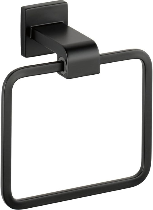 Delta Ara (1-Pack) Hand Towel Holder Matte Black Towel Racks for Bathroom Wall Square Towel Ring Holder for Bath Towel Hanger for Kitchen, Bathroom Accessories 77546-BL