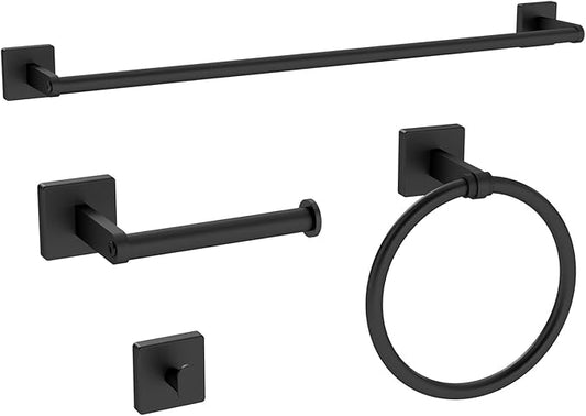 KLJKPA Black Bathroom Accessories Set, 24 inch Towel Racks for Bathroom, Stainless Steel Bathroom Hardware Set, Wall Mounted, 4-Piece