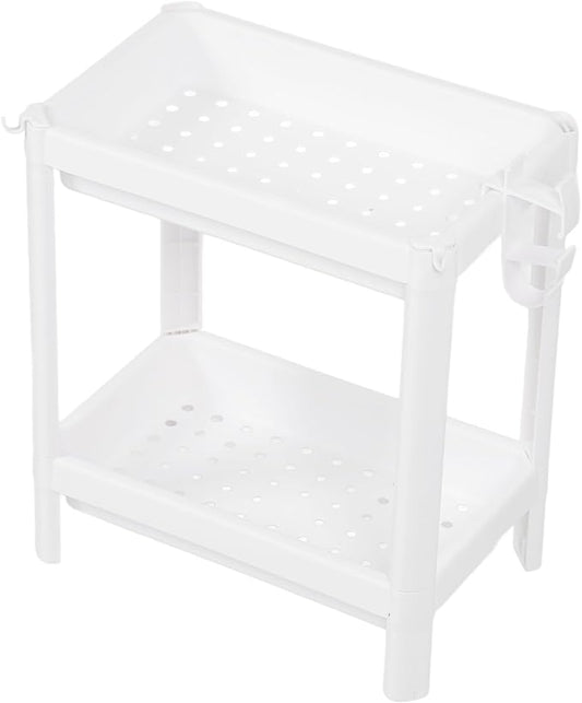 Narrow Freestanding Bathroom Shelf, Space Saving Storage Rack White Laundry Shelf for Bathroom Laundry Room Kitchen Bedroom Compact Areas (2 Tier)