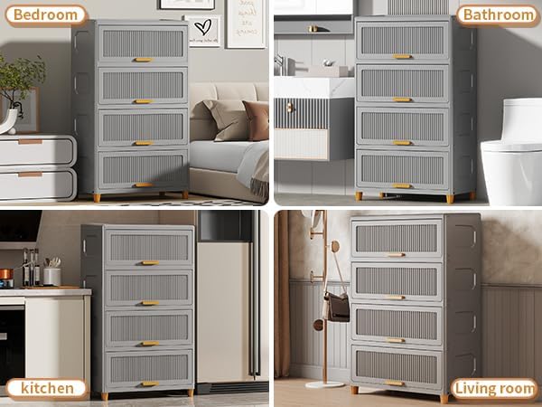 4 Tier Large Storage Bins with 1 Lid, 204QT Closet Organizers and Storage, Drawers Flip Open Plastic Containers for Living Room, Office, Dorm (4 Tiers)