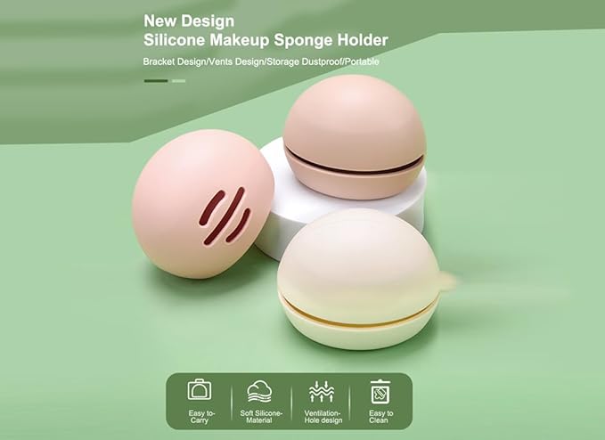 Womens Soft Silicone Travel or Daily Makeup Sponge Holder, Dust-proof Portable Cosmetic Face Makeup blender, Soft and Eco-Friendly Silicone Beauty Make up Organizer (1, Upgrade Khaki)