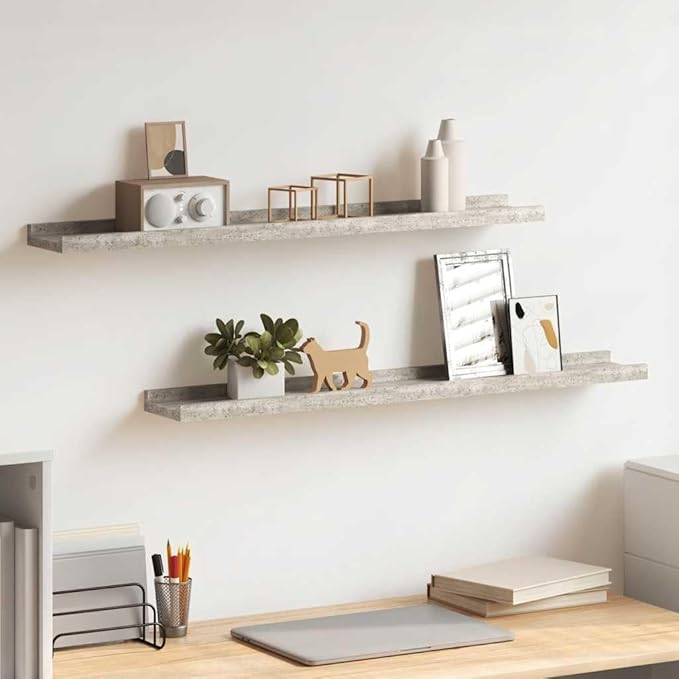 Wall Shelf Set of 2 Floating Shelves, 31.5 Inch Modern Concrete Gray MDF Storage Display Ledge for Living Room, Bedroom, and Home Decor