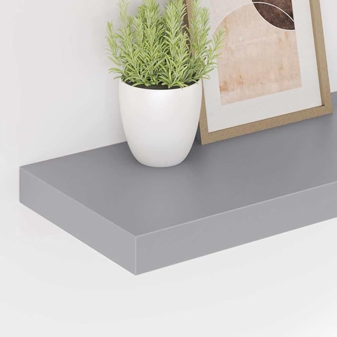Modern Floating Wall Shelf, 23.6-inch Rectangular Wall Mounted Storage Organizer with Metal Frame, Decorative MDF Display Shelves for Living Room, Bedroom, Office, Grey