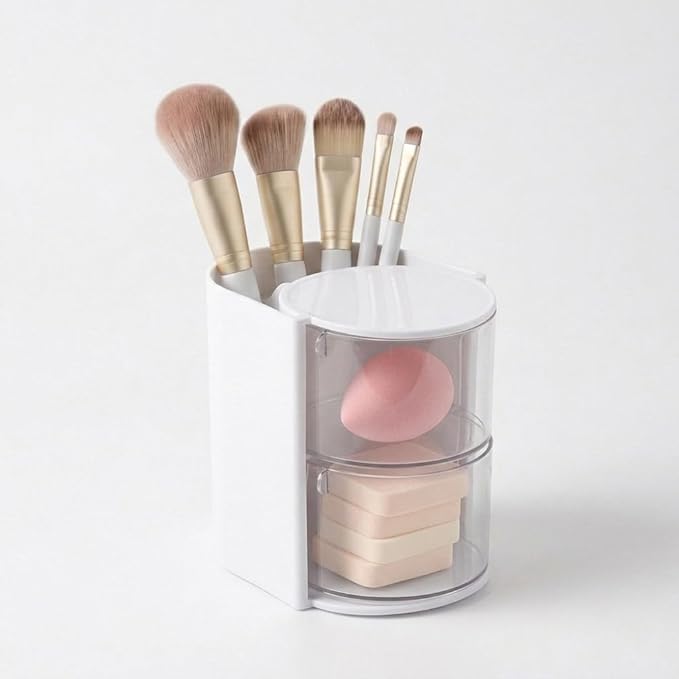 2-Layer(white) Clear Hair Accessories Organizer,Hair Caddy Organizer,with Hair Brushes Holder Rotatable Small Jewelry Box for Hair Clip, Earring Necklaces, Makeup Brush, Hair Accessories.