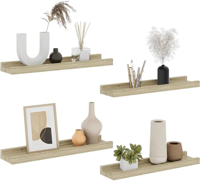 Floating Wall Shelves Set of 4, Sonoma Oak Modern Display Ledge for Living Room Bedroom, 15.7 Inch Wood Storage Shelving Unit for Decor and Essentials