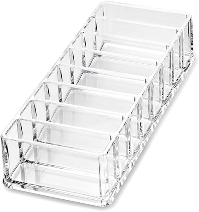 Acrylic Makeup Organizer Lipstick Holder, 8 Slots Clear Cosmetic Makeup Storage Organizer for Lipstick, Brushes, Highlighters, Eyeshadow, Bottles