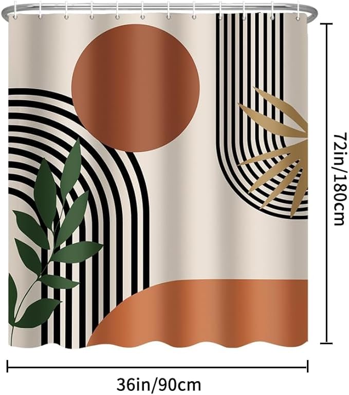 ChloropLastid Stall Boho Shower Curtain for Bathroom Mid Century Modern Bohemian Abstract Geometric Fabric Waterproof Bathroom Shower Curtains Set 36x72 Inch