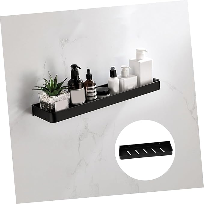Wall-Mounted Storage Rack 40CM Adhesive Kitchen Bathroom Shelf Space Aluminum Organizer Black No Drill Installation for Sundries