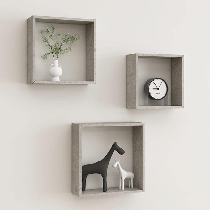 Wall Cube Shelves Set of 3 Concrete Gray Modern Floating Shelves Storage Display Organizer for Living Room Bedroom Office Decor