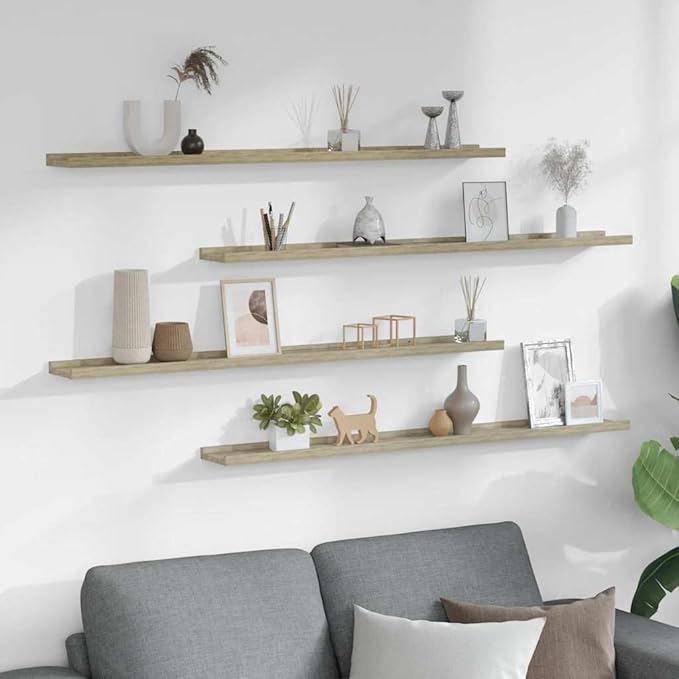 Wall Shelf Set of 4, 39.4 Inch Floating Shelves for Wall Decor, Sonoma Oak Wood Storage Ledge for Books, Photos, and Collectibles, Modern Display Shelves for Living Room, Bedroom